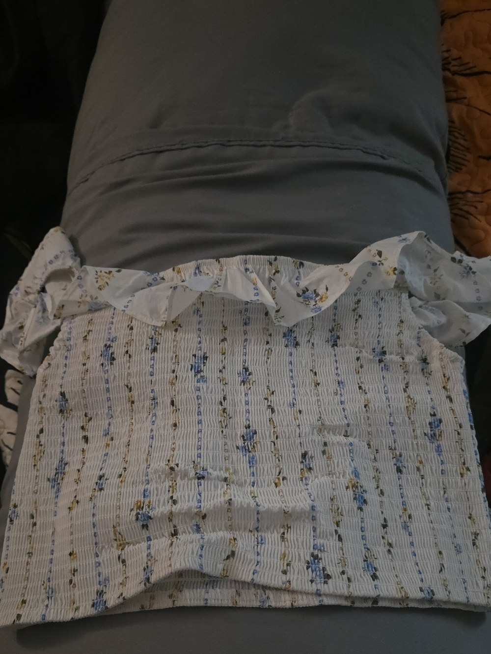 wild fable White Floral Smocked Crop Top with Blue and Yellow Print